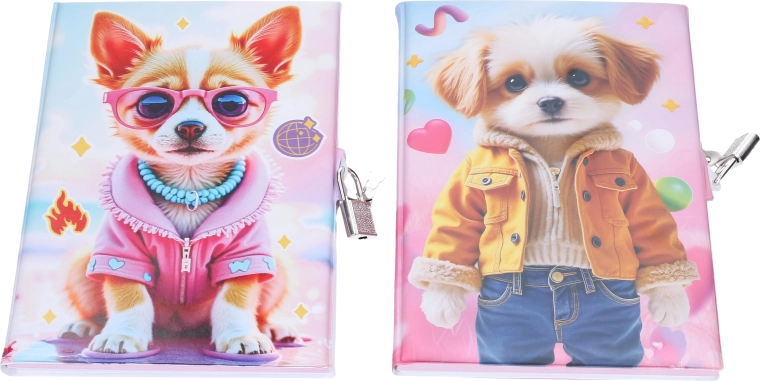 Cuaderno rayado con candado, perro - 1 unidad