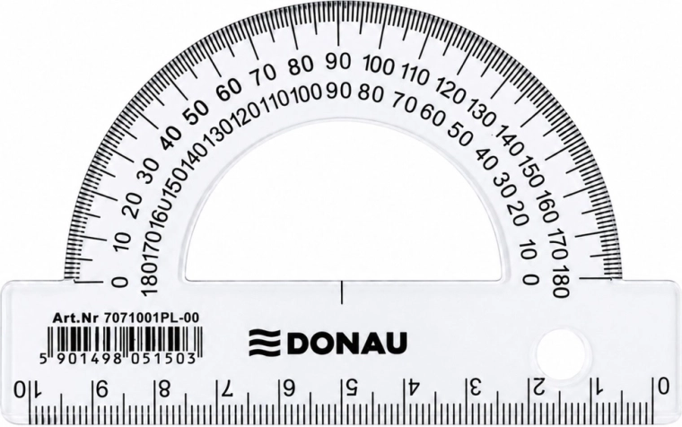 Transportador escolar DONAU transparente 180° 10 cm - 1 pieza