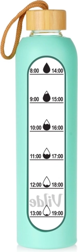 Botella de agua de vidrio Vilde con funda de silicona menta 1 l