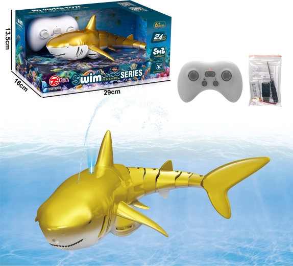 Tiburón dorado R/C Sparkys con control remoto, luces y fuente de agua