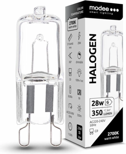 Bombilla halógena Modee ECO G9 28 W, 350 lm, blanco cálido, regulable