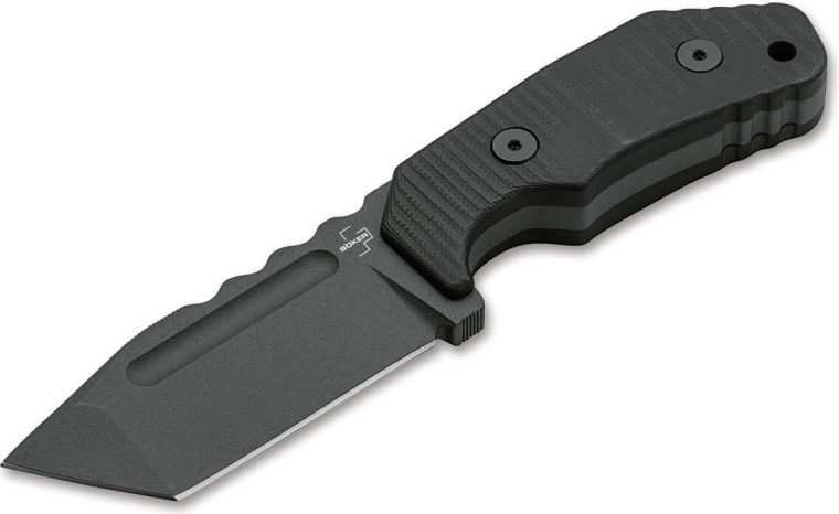 Böker Plus Little Dvalin Tanto Black cuchillo fijo 8 cm, negro, G10, titanio, funda Kydex