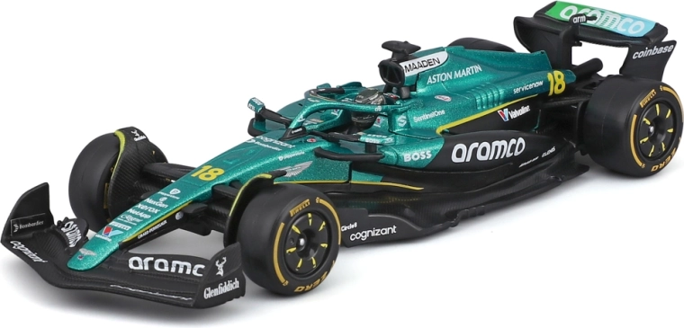 Modelo de Fórmula 1 Bburago Aston Martin AMR25 2025 #18 Lance Stroll 1:43 en caja acrílica