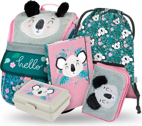 Set de material escolar Zippy Baby Koala: cartera escolar, estuche, bolsa, carpetas, fiambrera