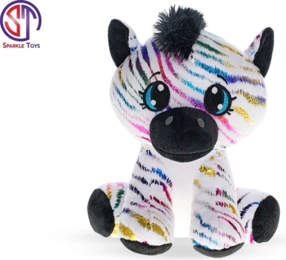 Cebra de peluche con lentejuelas arcoíris 24 cm – sentada