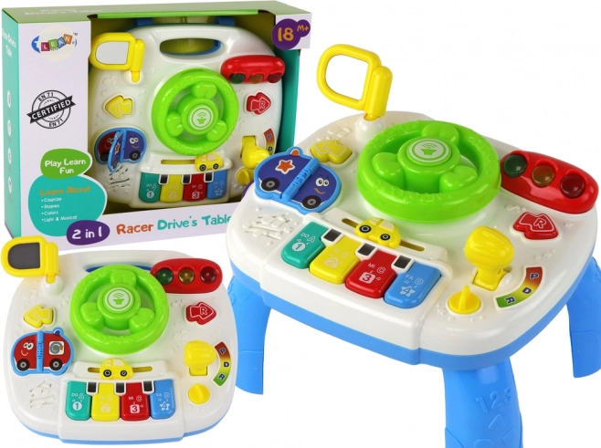 Mesa educativa interactiva 2 en 1 con volante para niños pequeños