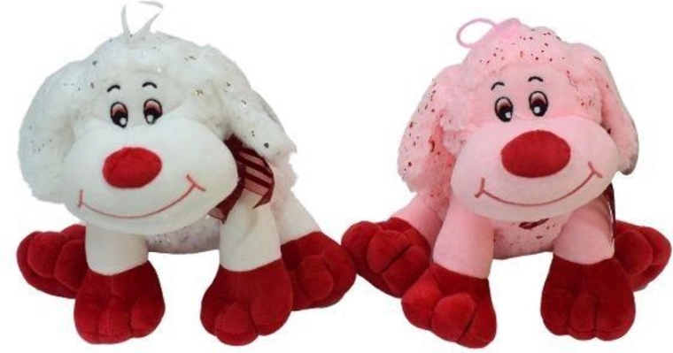 Perrito alegre tumbado – peluche mediano