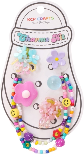 Set de accesorios decorativos para pantuflas – caritas sonrientes alegres y flores de colores