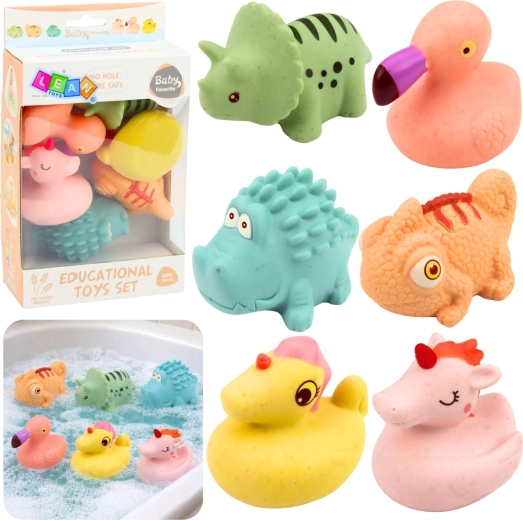 Set de 6 animalitos de goma blandos para el baño, en tonos pastel
