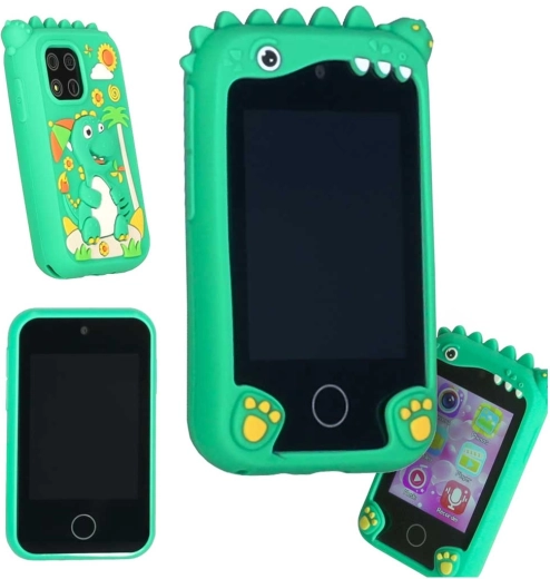 Teléfono inteligente infantil con cámara de fotos y vídeo 8 GB, dinosaurio verde