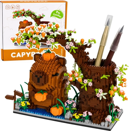 Mini set de construcción de capibara con árbol: organizador para bolígrafos (1800 piezas)