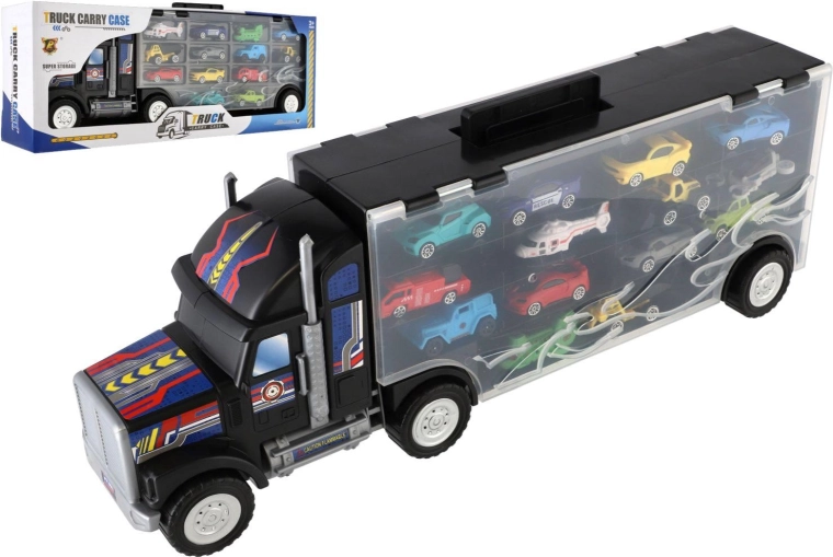 Camión transportador con maletín de almacenamiento y 14 cochecitos, 57 cm
