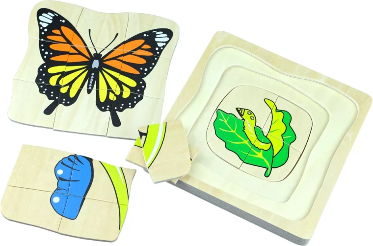 Ciclo de vida de la mariposa – puzzle Montessori de madera multicapa