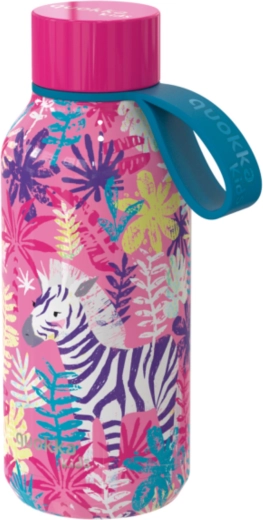 Botella térmica infantil de acero inoxidable Quokka Kids Solid cebras con asa 330 ml