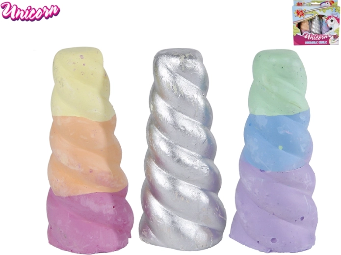 Tizas de acera de colores con forma de cuerno de unicornio, set de 3 uds.