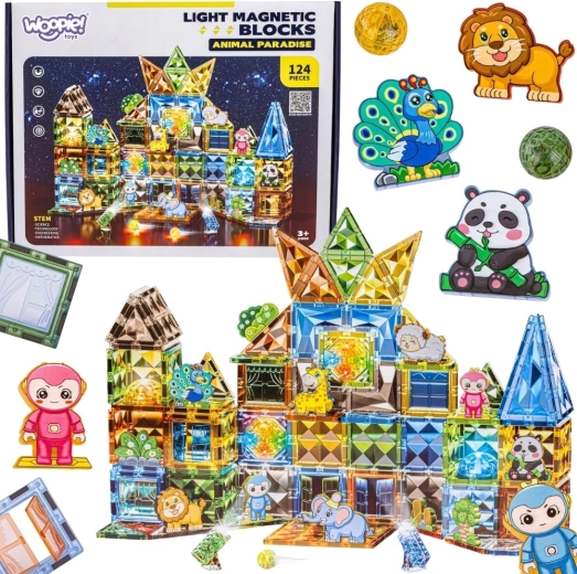 Woopie set de construcción magnético luminoso 3D – mundo de los animales, 124 piezas