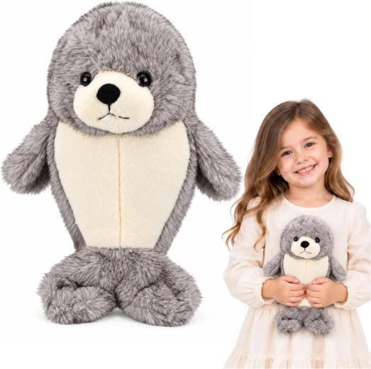 Juguete de peluche con forma de foca, gris y blanco, 30 cm