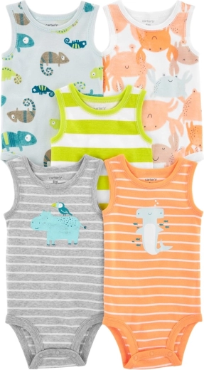 CARTER'S bodies infantiles para niño sin mangas stripes animals 5 uds – 3m