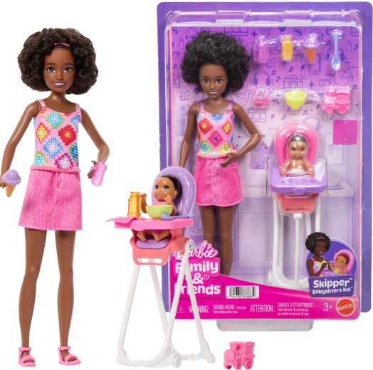 Barbie Niñera Skipper con bebé y trona