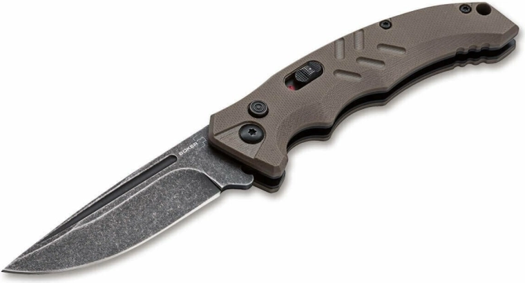 Cuchillo táctico automático Böker Plus Intention II Coyote, D2, stonewash, G10