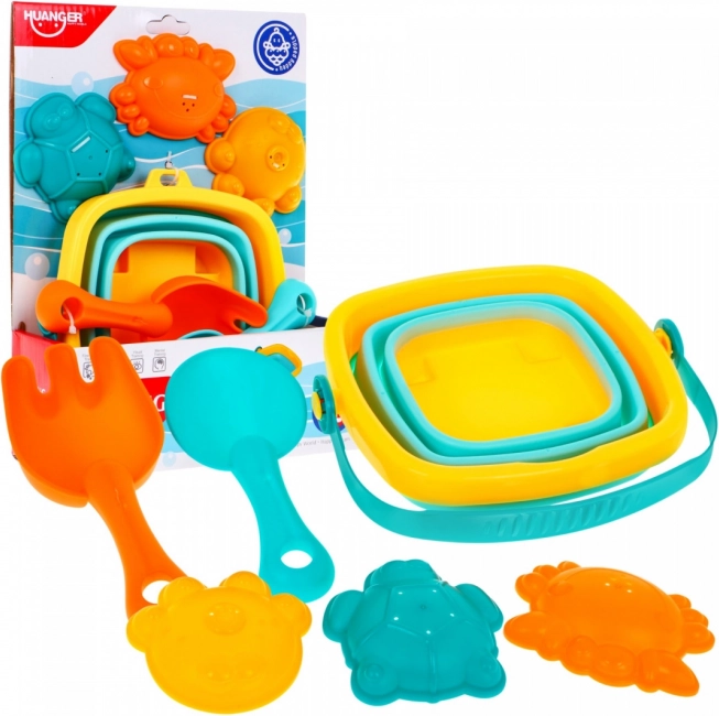 Juego de accesorios de arena para niños 12m+: cubo plegable, moldes y palitas