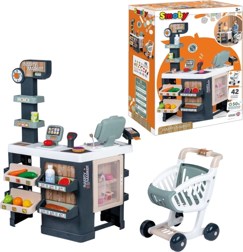 Supermercado infantil Smarty Market con caja registradora y carrito de compras