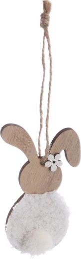 Decoración conejo de madera y peluche marrón-blanca 11 cm