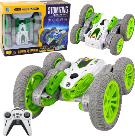 coche acrobático RC con efecto de niebla y derrape 360° – verde