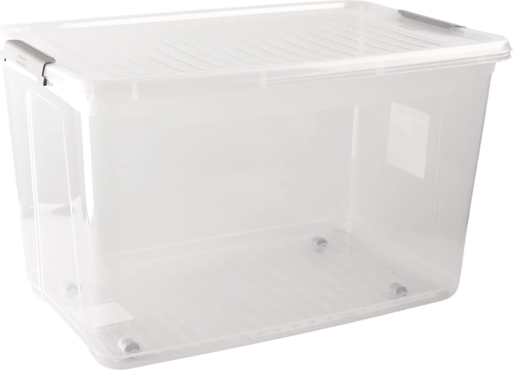 Caja de almacenamiento de 56 l con tapa, clips y ruedas (59 × 38 × 35,5 cm)