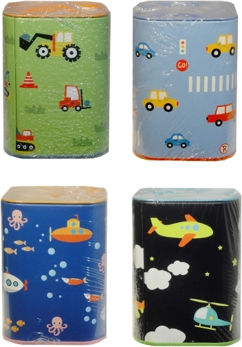 hucha colorida con forma de vehículo para niños