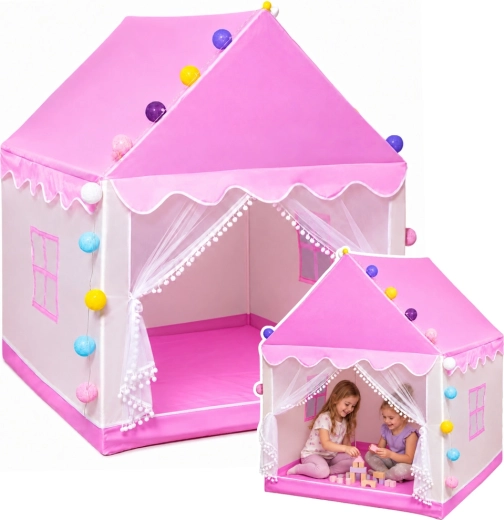 Tienda infantil tipo casita con luces LED decorativas para la habitación, rosa