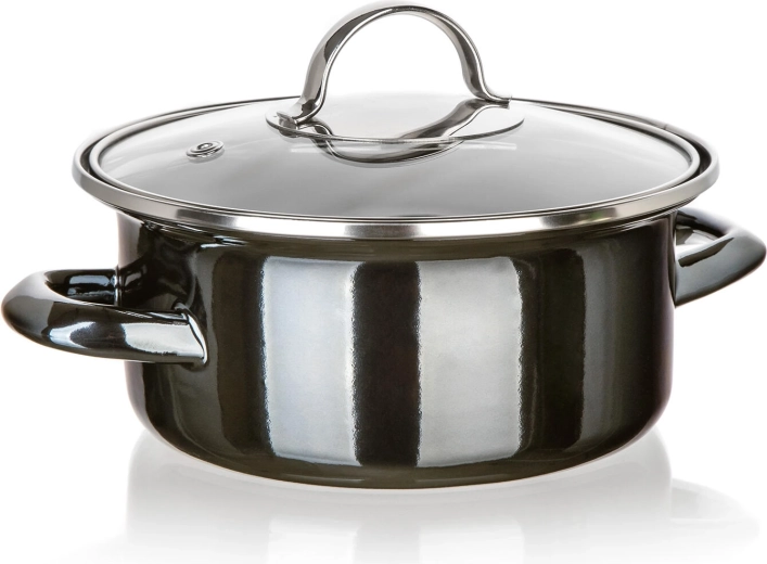 Olla esmaltada con tapa de vidrio 18 cm Metallic Black, 1,3 l