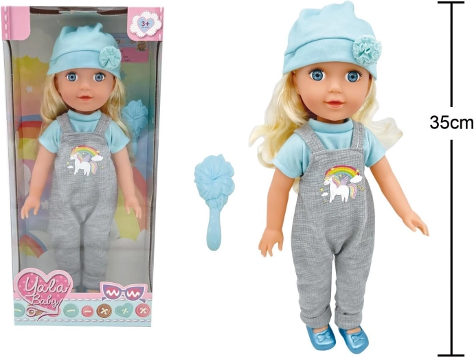 Muñeca con pantalones con peto 35 cm - 1 pieza