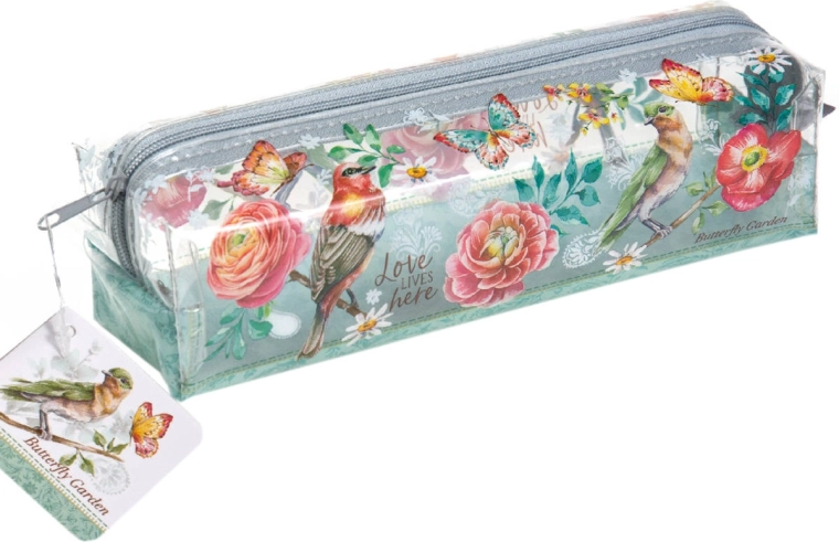 Estuche transparente para bolígrafos o cosmética Argus Butterfly Garden - 1 unidad