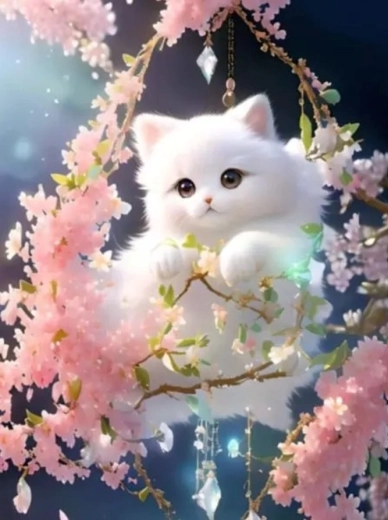 Pintura con diamantes Gatita blanca 30 × 40 cm