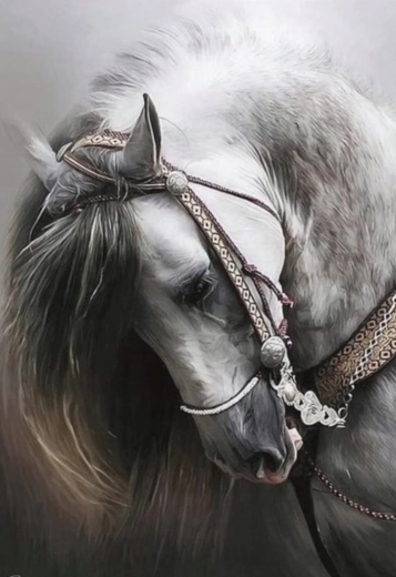 Pintura de diamantes – retrato de un caballo blanco 30 × 40 cm