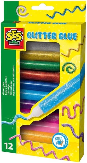 SES Creative pegamento decorativo con purpurina en tubo, set de 12 colores