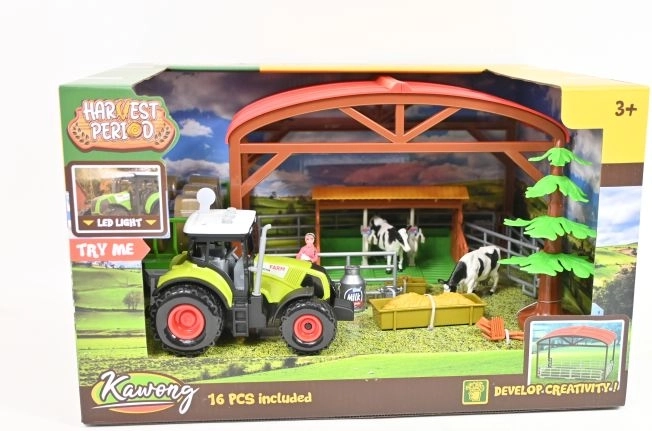 Granja con tractor y efectos de luz y sonido, 16 piezas