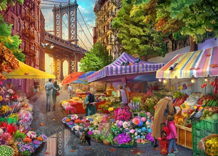 Puzzle Mercado de flores en Brooklyn 500 piezas BLUEBIRD