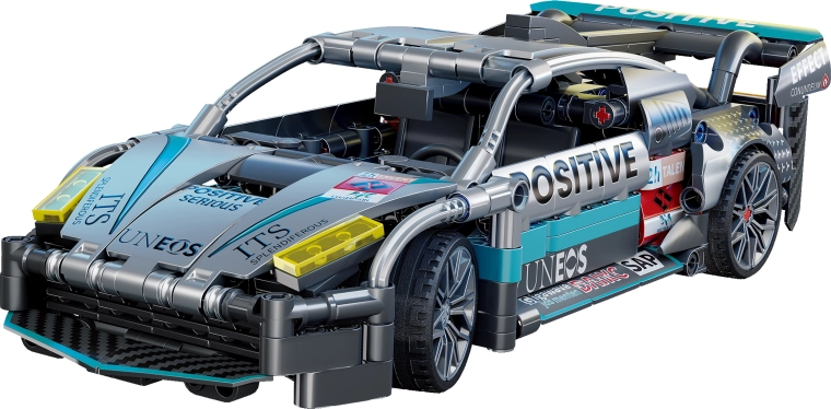 Set de construcción de coche gris con mecanismo de retrocarga (507 piezas) - 1 unidad
