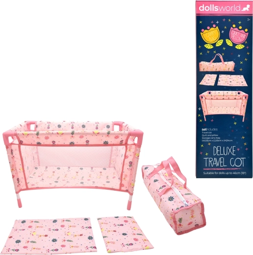 Cuna de viaje portátil Dolls World para muñecas de hasta 46 cm