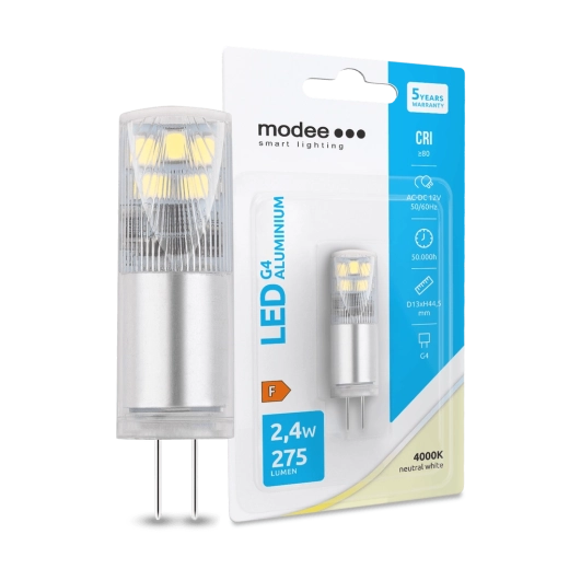 Bombilla LED G4 de aluminio 12 V 2,4 W 4000 K 275 lm MODEE