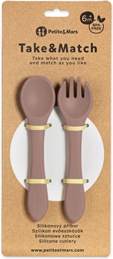 Petite&Mars cubiertos de silicona Take&Match bitter cocoa 6m+