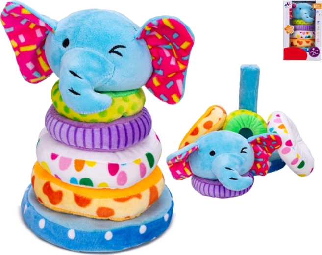 Pirámide de peluche elefante con aros para ensartar 21 cm