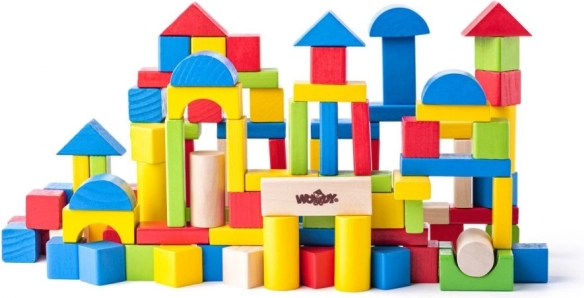 Bloques de construcción de madera en cubo (100 piezas)