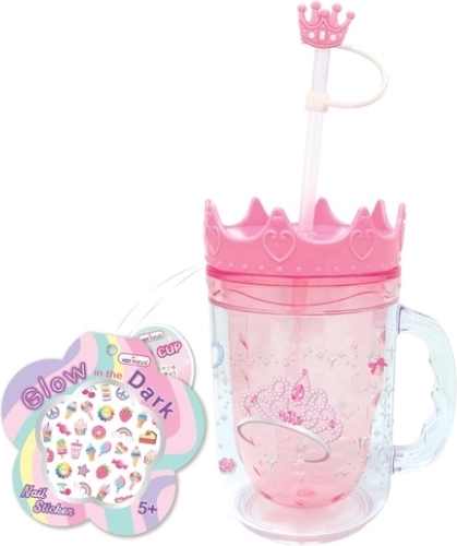 Vaso infantil Hot Focus con pajita y pegatinas princesa