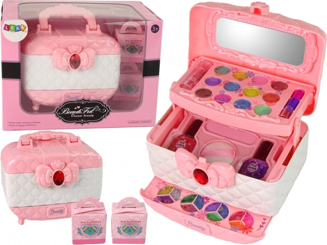 Maletín de cosméticos infantil rosa y blanco con maquillaje y sorpresas