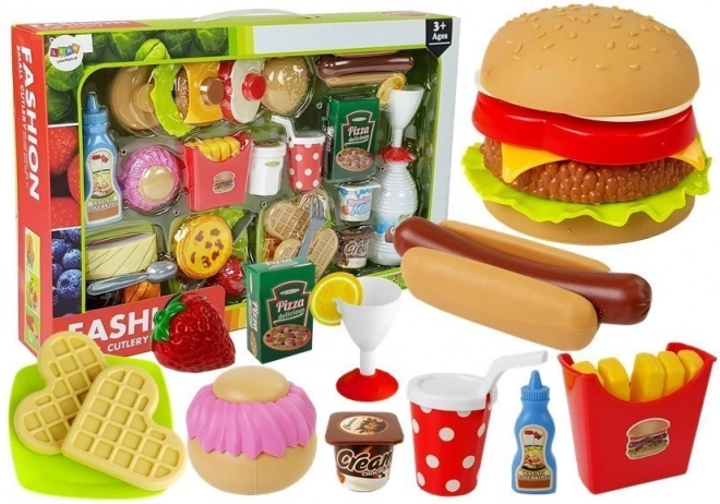 Cocina de juguete con comida de plástico