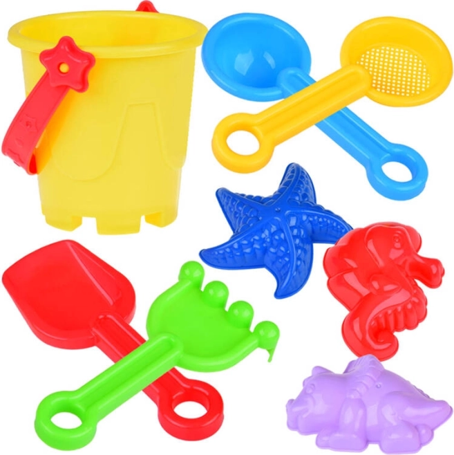 Juego de juguetes para arena: cubo, moldes y rastrillo
