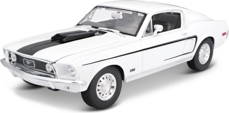Maisto 1968 Ford Mustang GT Cobra Jet – modelo de coche metálico 1:18 blanco